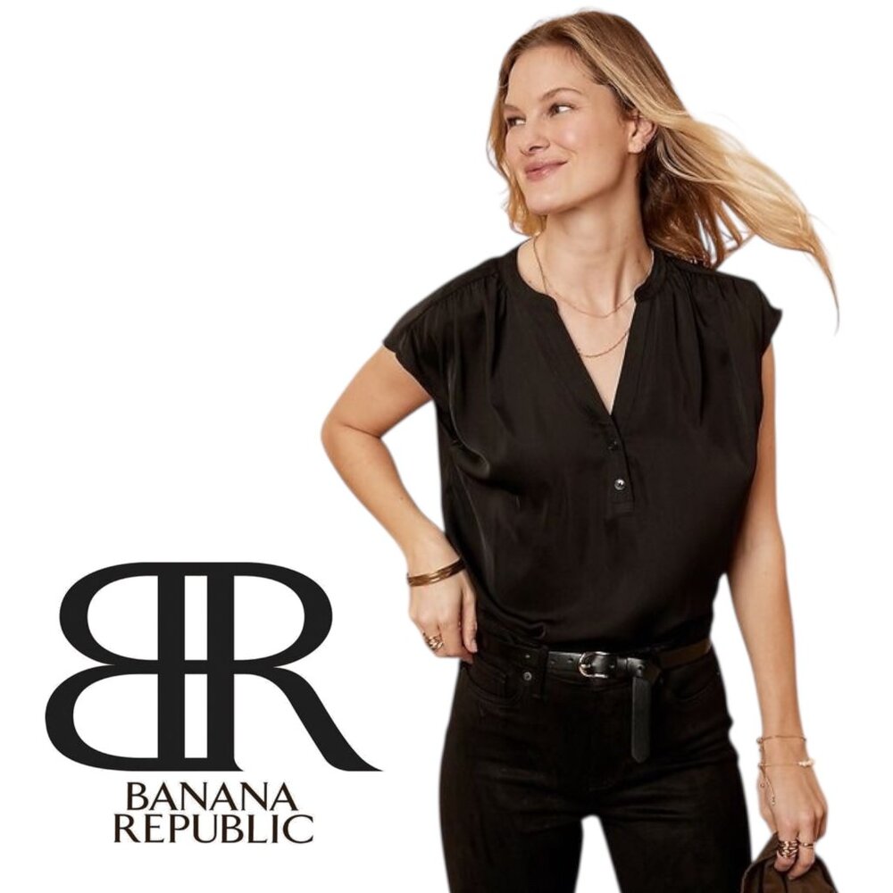NWOT Banana Republic Black Short Sleeve Dolman Blouse Career Workwear Polished